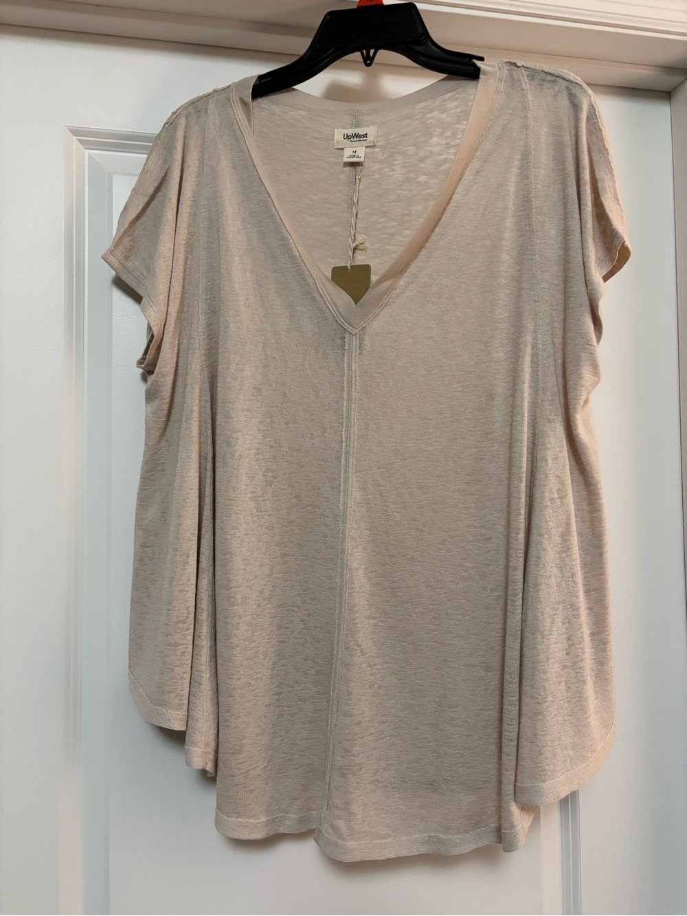 UpWest Women's Short Sleeve V-Neck Top in Pale Beige